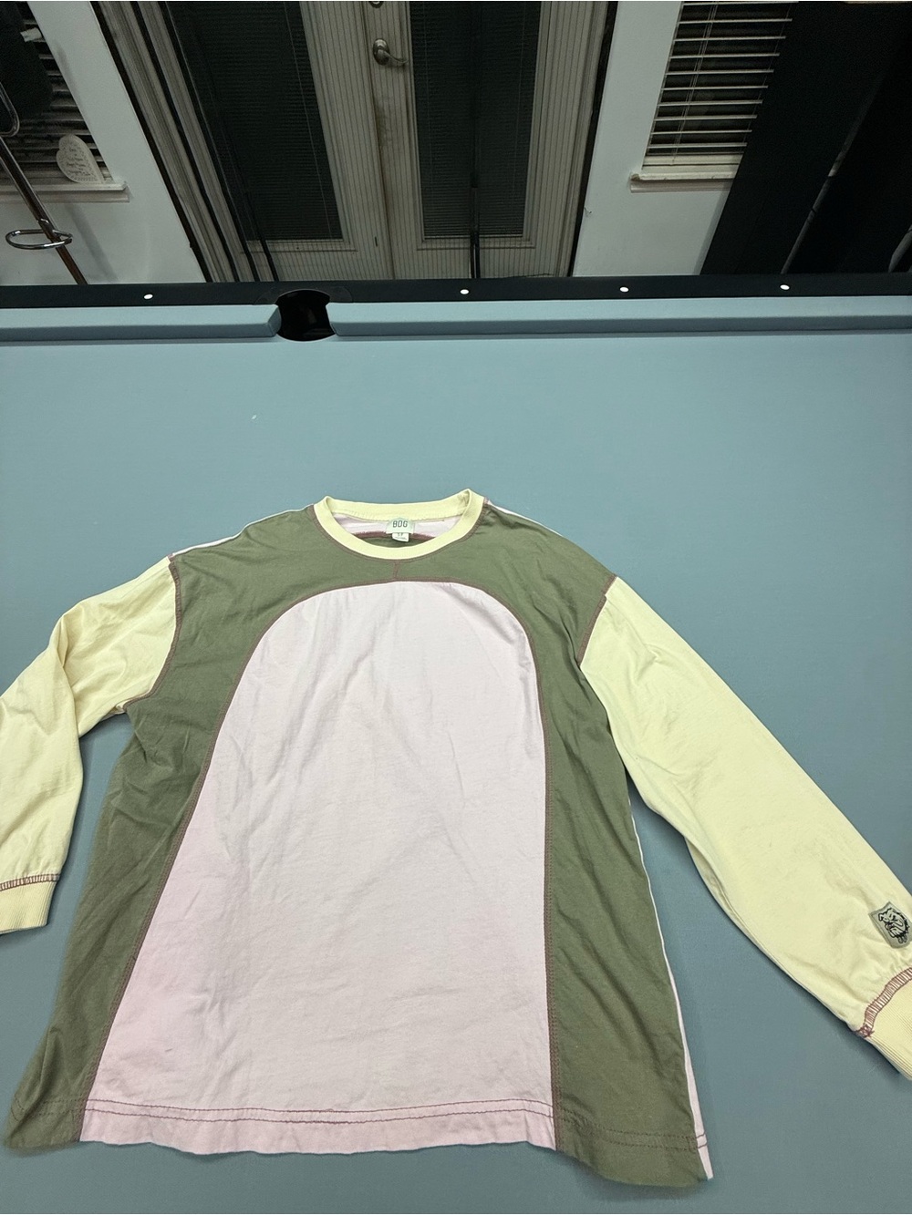 BDG Colorblock Long-Sleeve Tee in Olive, Light Pink & Cream